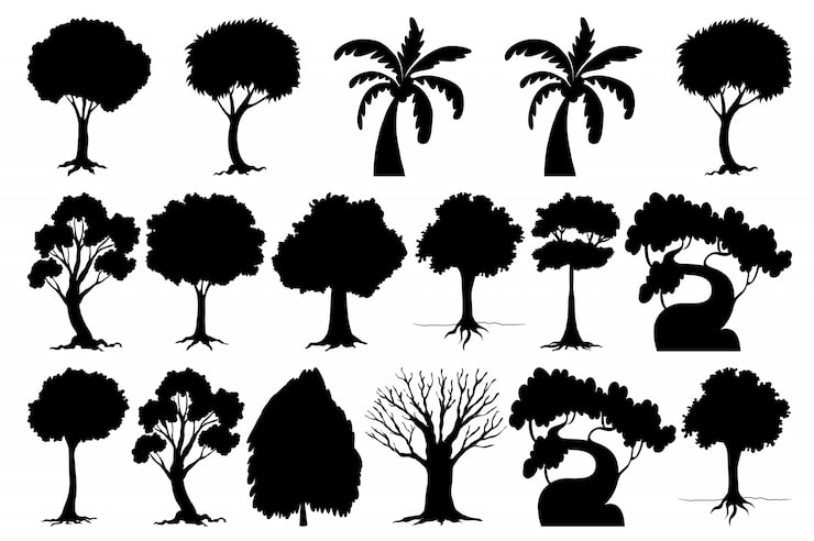 Vector Gratis set siluet pohon