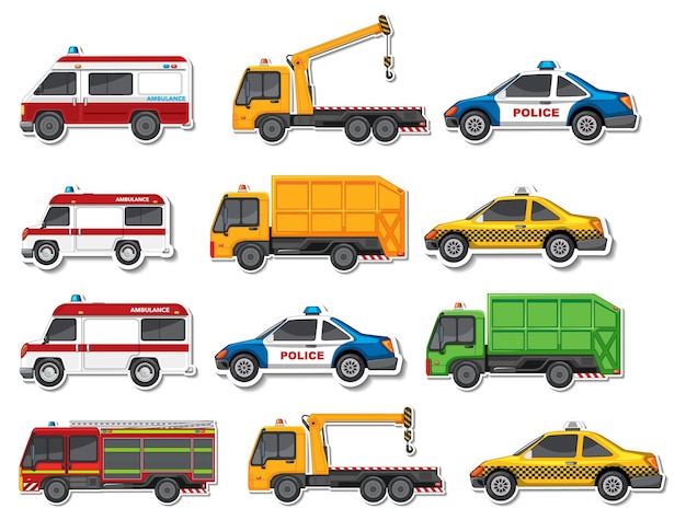 Vector Gratis set stiker kendaraan yang berbeda