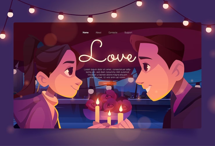 Vector Gratis spanduk cinta dengan pasangan bahagia pada kencan