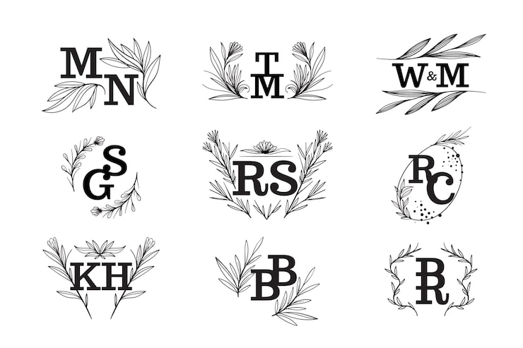 Vector Gratis tema monogram pernikahan bunga