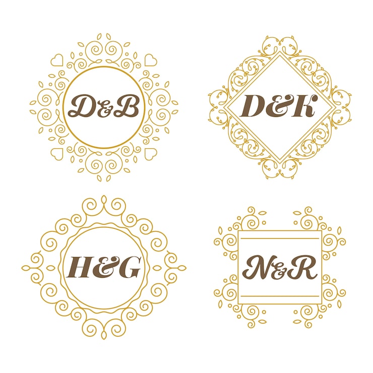 Vector Gratis tema monogram pernikahan bunga