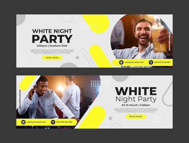 Vector Gratis templat banner horizontal pesta putih desain datar