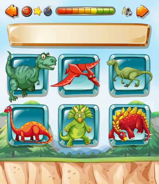 Vector Gratis templat permainan komputer dengan dinosaurus