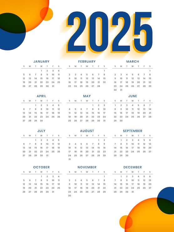 Vector Gratis template kalender bahasa inggris tahun baru 2025 dalam gaya modern