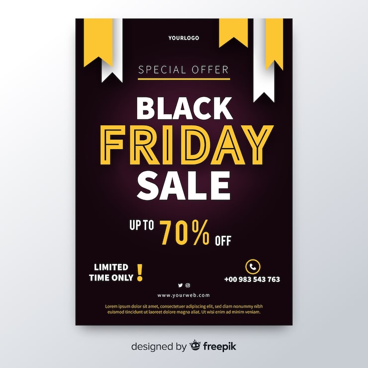 Vector Gratis template selebaran black friday desain datar