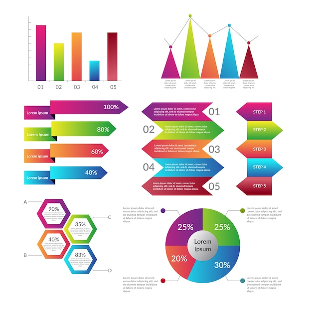 Vector Gratis template set elemen infografis gradien