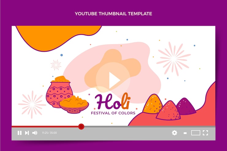 Vector Gratis thumbnail youtube holi digambar tangan