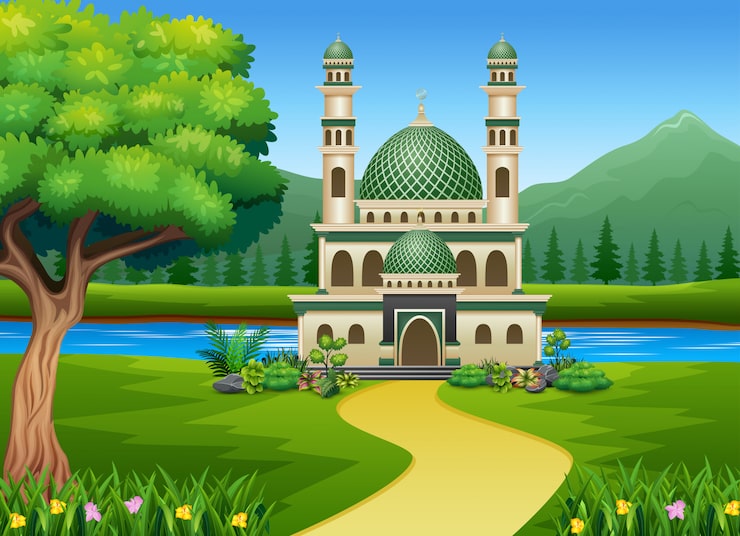 Vector bangunan masjid islami di alam yang indah