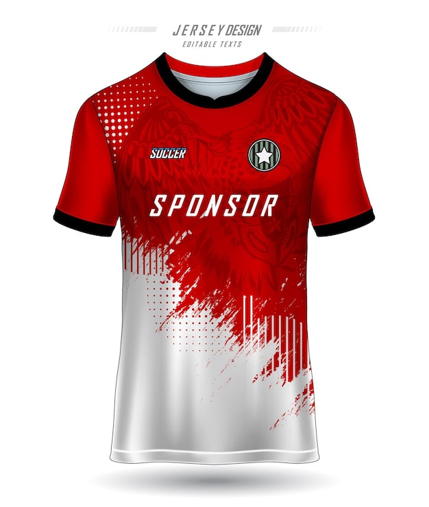 Vector desain jersey sepak bola merah dan putih