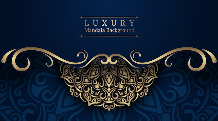 Vector latar belakang biru mewah dengan ornamen mandala emas
