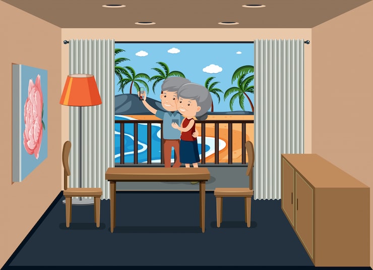 Vector pasangan lansia pada liburan musim panas