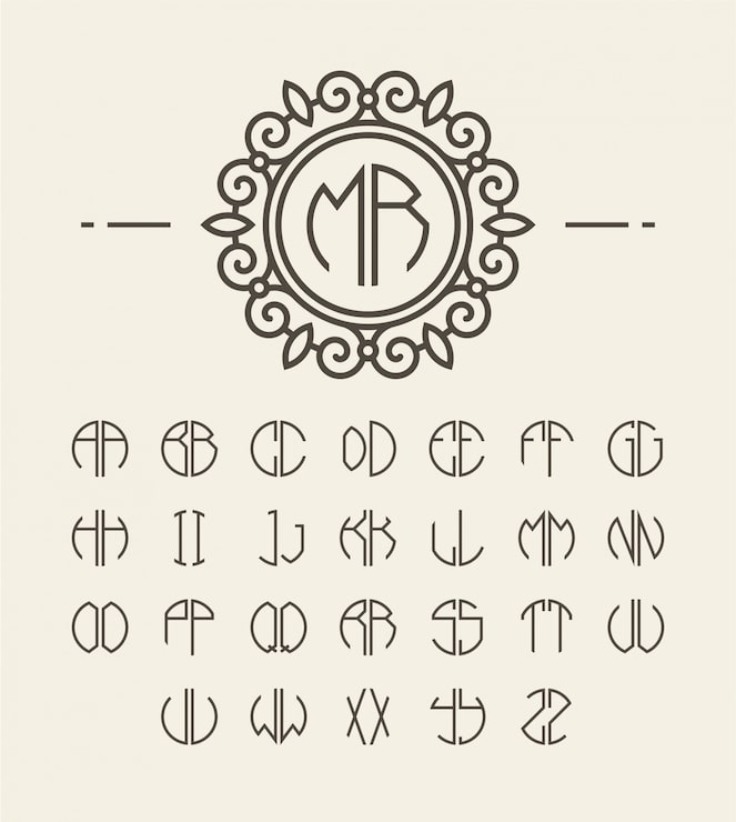 Vector set inisial alfabet dan monogram garis