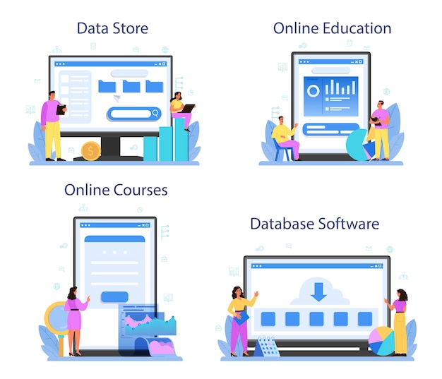 Vector set platform atau layanan online administrator basis data.