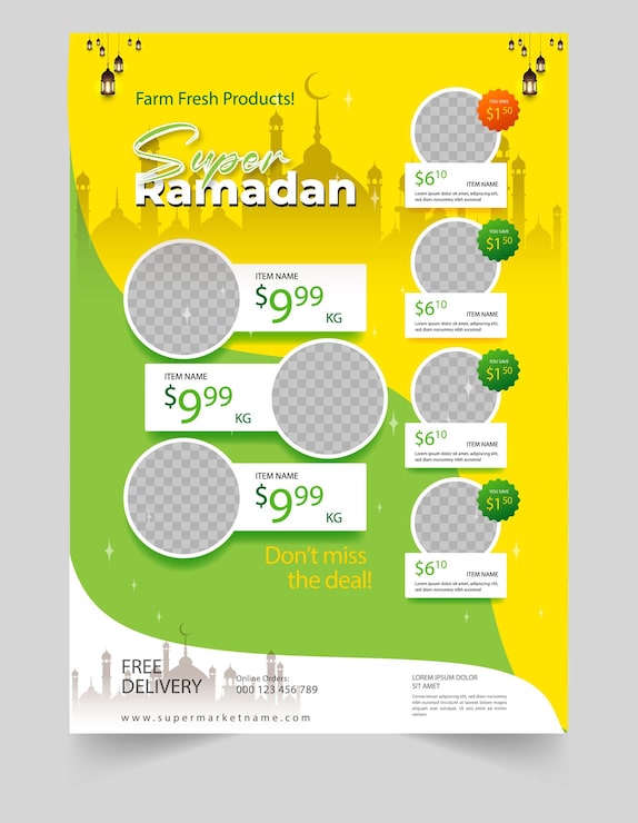 Vector templat flyer ramadan super gradien