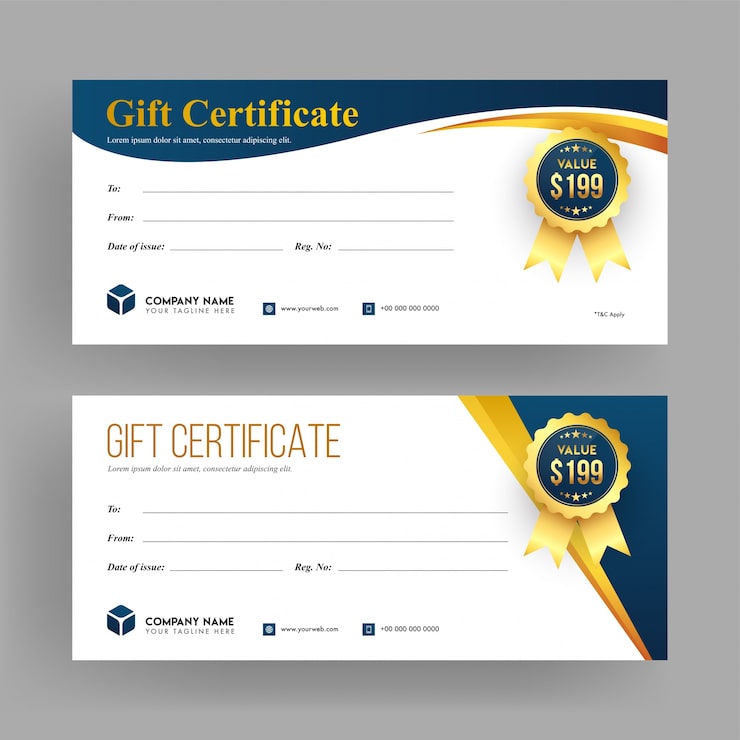 Vector voucher hadiah, sertifikat, atau templat kartu diskon.