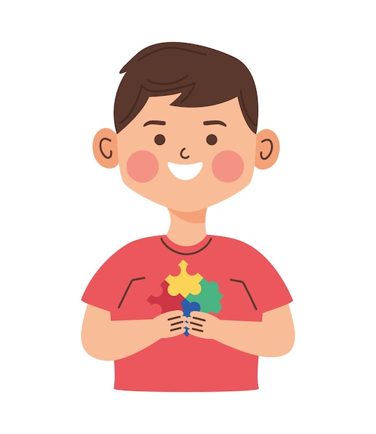 Kostenlose Vektor asperger-junge mit rätselloser illustration