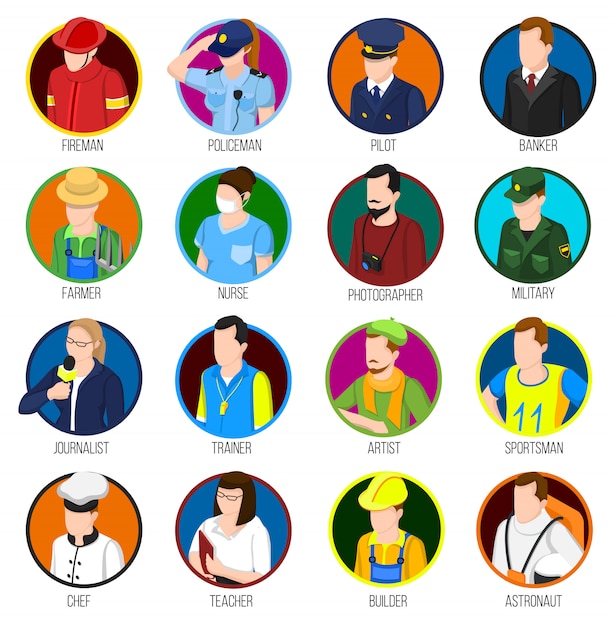 Kostenlose Vektor avatar-berufe-icon-set