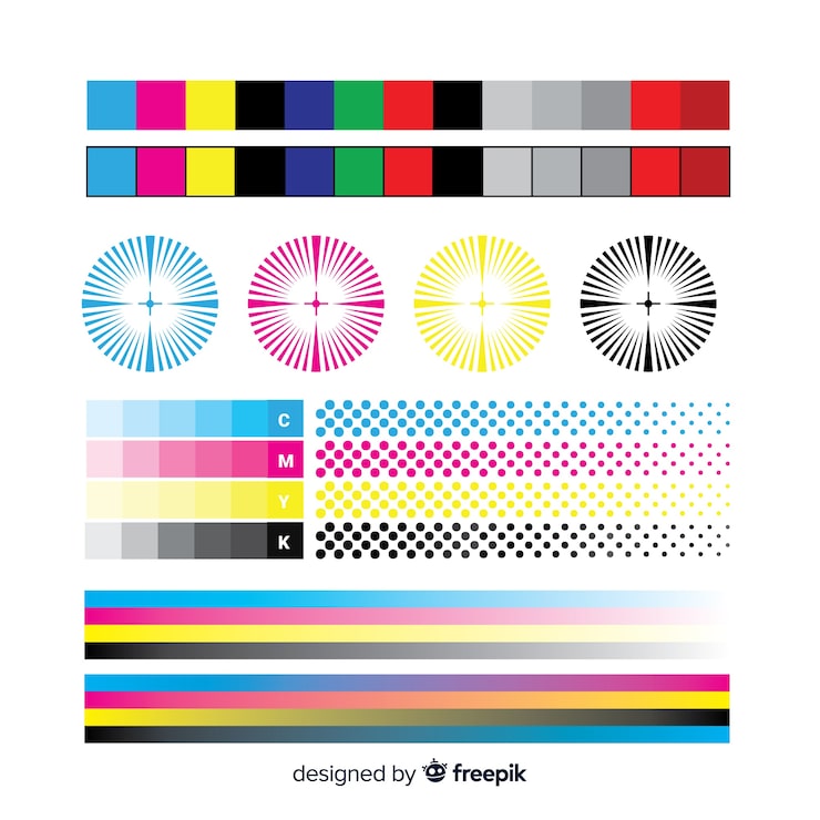 Kostenlose Vektor cmyk-kalibrierungselement-sammlung