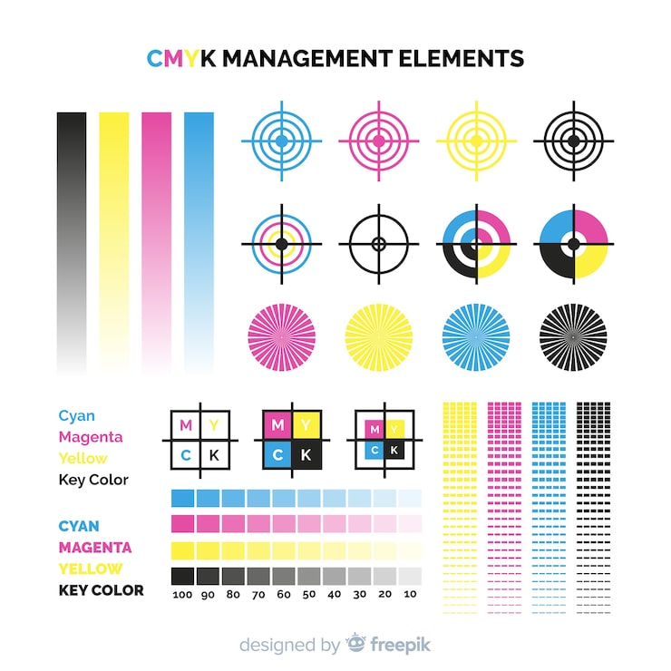 Kostenlose Vektor cmyk-kalibrierungselement-sammlung