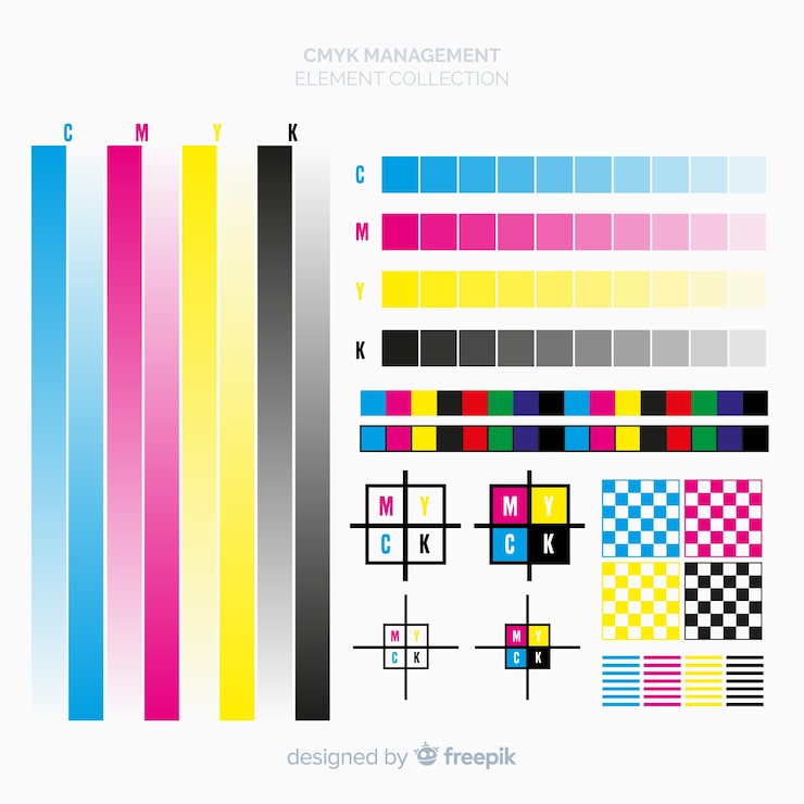 Kostenlose Vektor cmyk-kalibrierungselement-sammlung