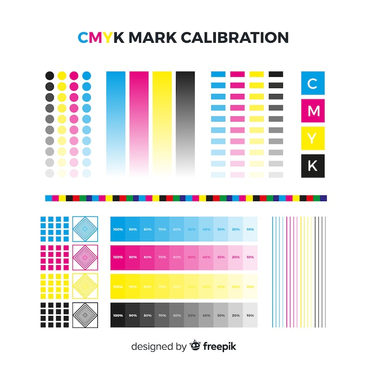Kostenlose Vektor cmyk-kalibrierungselement-sammlung
