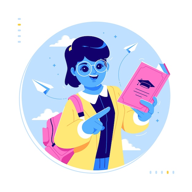 Kostenlose Vektor college-student las eine buchillustration