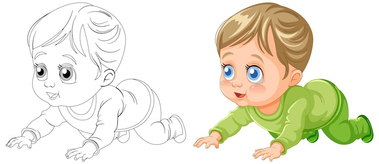 Kostenlose Vektor die erste crawl-illustration von cute babies