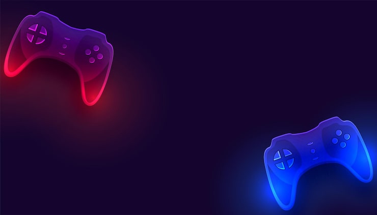 Kostenlose Vektor digitaler videospiel-controller techno-hintergrund mit licht-effekt