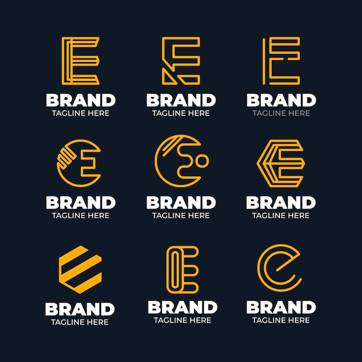 Kostenlose Vektor flache design e logo-schablonensammlung