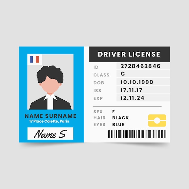 Kostenlose Vektor führerscheinvorlage im flachen design