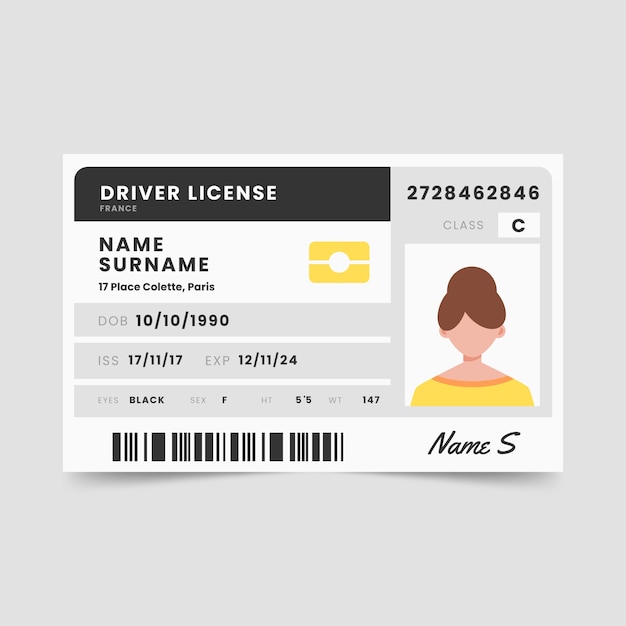 Kostenlose Vektor führerscheinvorlage im flachen design