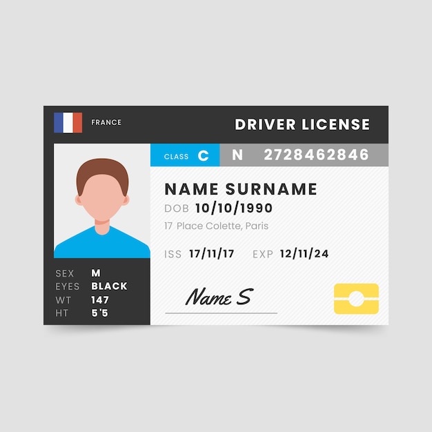 Kostenlose Vektor führerscheinvorlage im flachen design