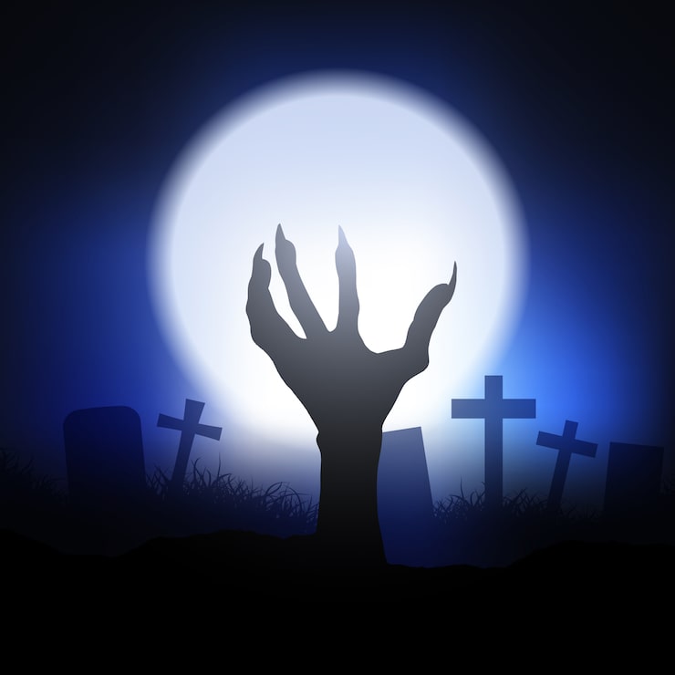 Kostenlose Vektor halloween hintergrund mit zombie hand