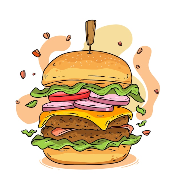 Kostenlose Vektor hand gezeichnete burgerillustration