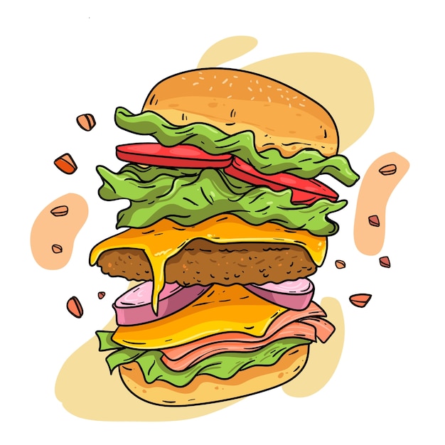 Kostenlose Vektor hand gezeichnete burgerillustration