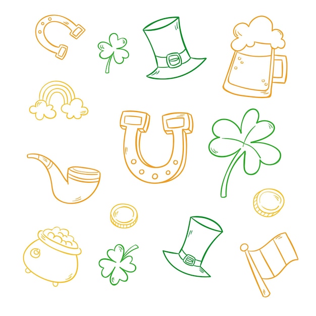 Kostenlose Vektor hand gezeichnete st. patrick's day elemente pack