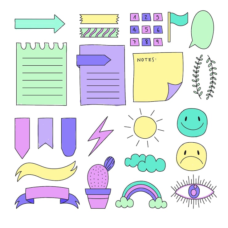 Kostenlose Vektor handgezeichnete bullet-journal-elemente