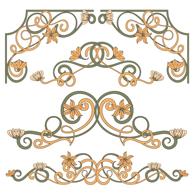 Kostenlose Vektor handgezeichnete jugendstil-ornamentsammlung