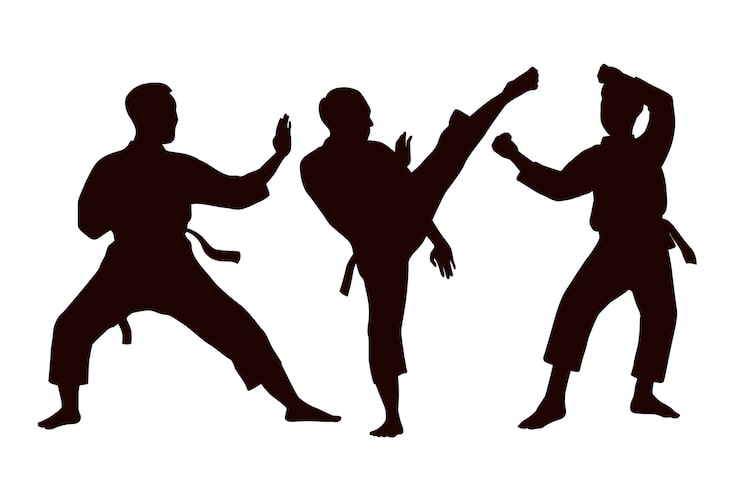 Kostenlose Vektor handgezeichnete karate-silhouetten