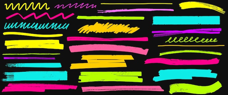 Kostenlose Vektor handgezeichneter farbhighlighter stift linien unterstreicht scribbles streifen oder striche pinsel