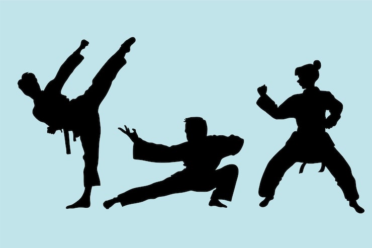 Kostenlose Vektor handgezeichnetes karate-silhouette-set
