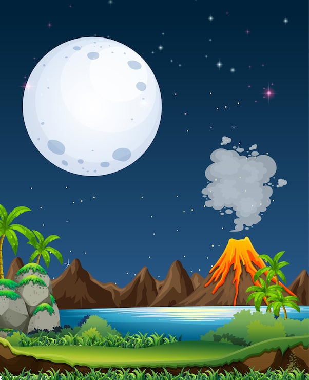 Kostenlose Vektor hintergrund der vulkaneruption im freien