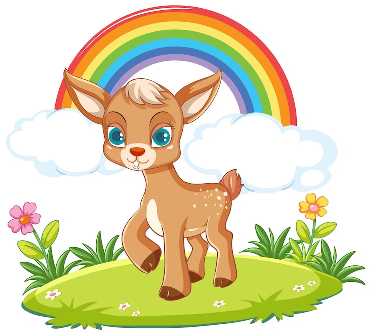 Kostenlose Vektor hirsch mit regenbogen im cartoon-stil