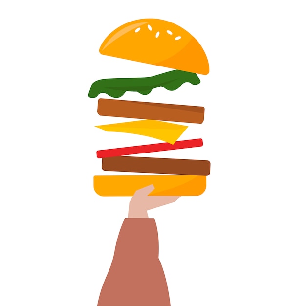 Kostenlose Vektor illustration einer hand, die einen cheeseburger hält