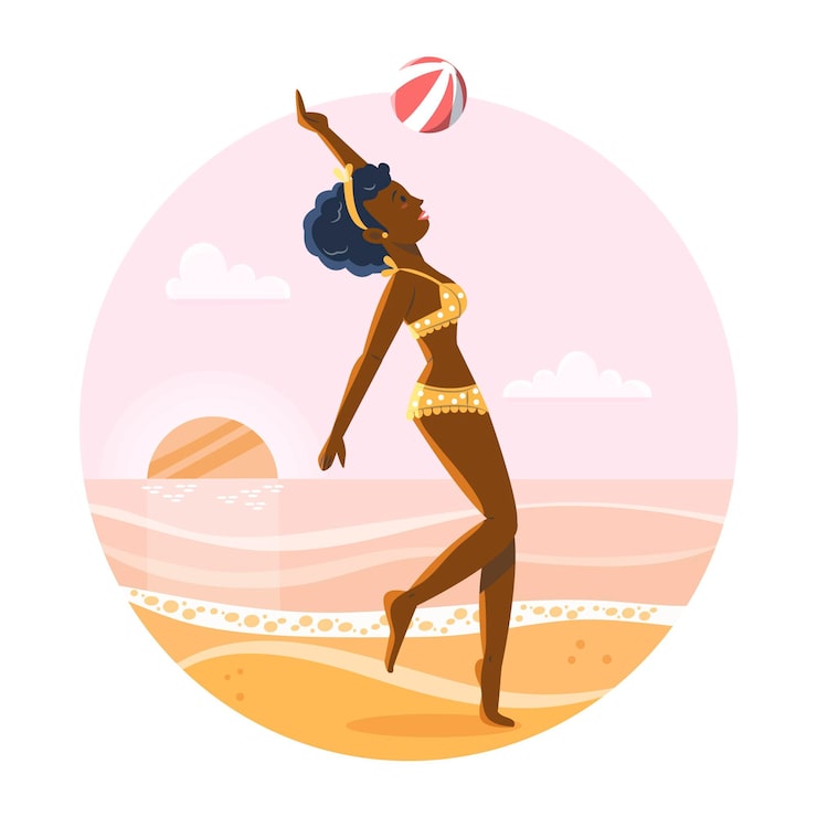 Kostenlose Vektor mädchen im bikini an der strandillustration