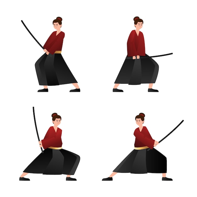 Kostenlose Vektor samurai-sammlung mit farbverlauf illustriert