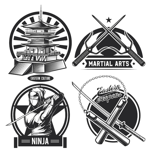 Kostenlose Vektor satz vintage ninja embleme
