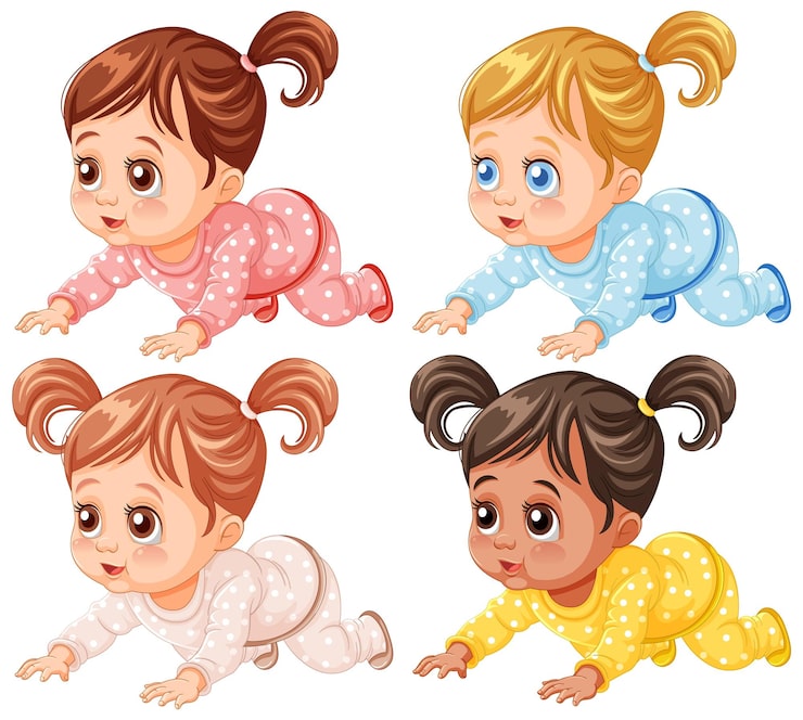Kostenlose Vektor schöne babys auf einem kriechenden abenteuer