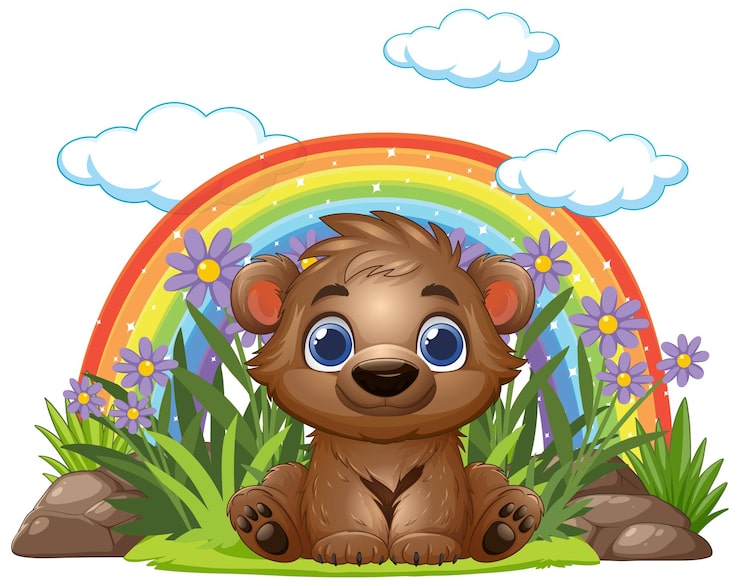 Kostenlose Vektor schöne bärenkühe unter dem regenbogen