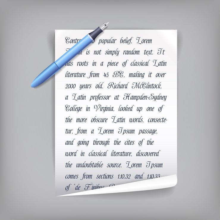 Kostenlose Vektor stift und weißes blatt papier mit penscript-text